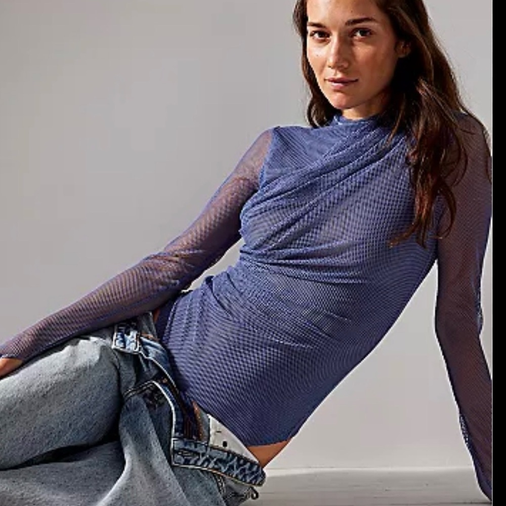 Free People Blue Mesh Bodysuit
